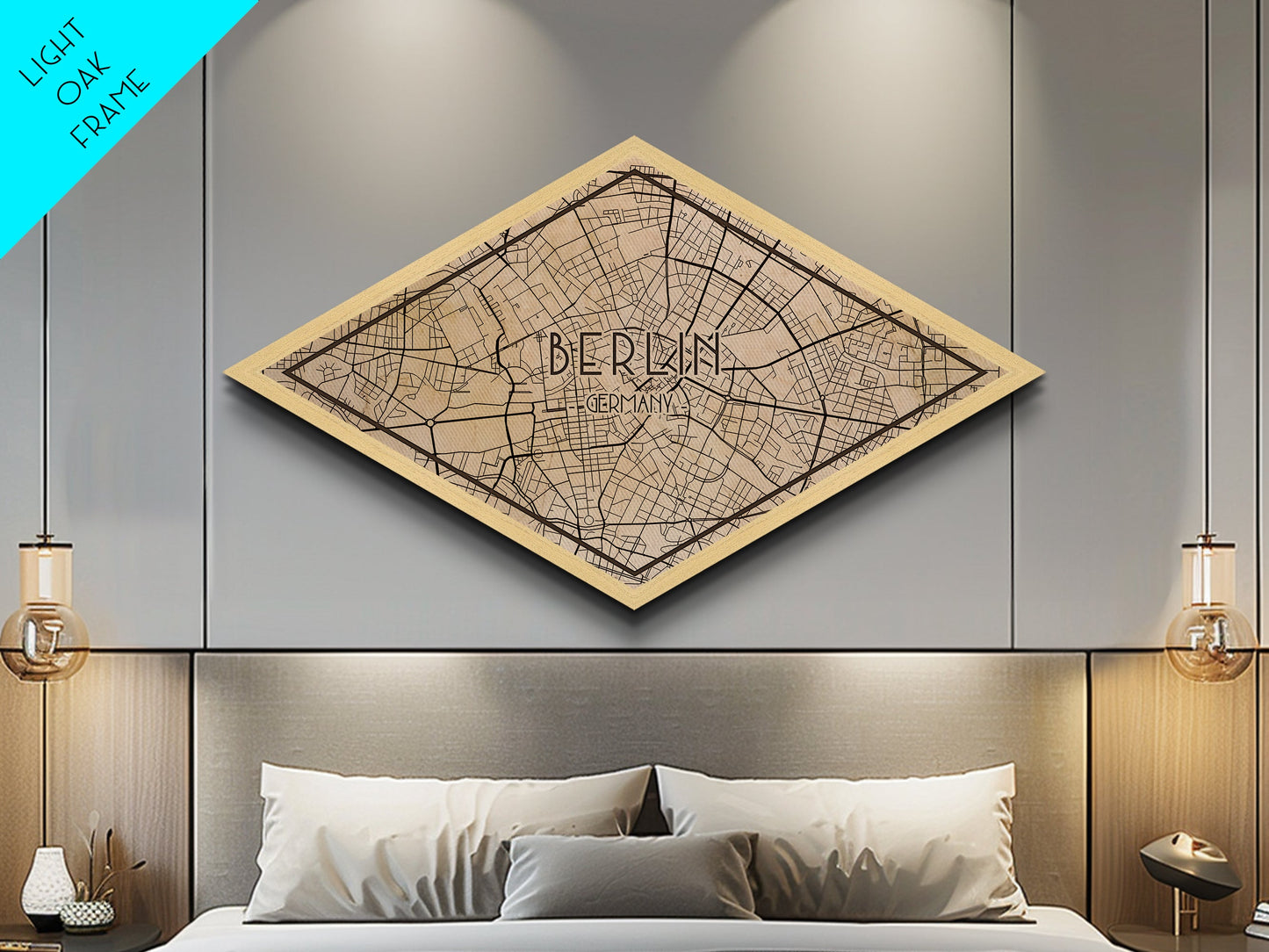 Berlin - Germany Diamond Shaped City Map, Custom Diamond Shaped Wall Art, City Map Canvas