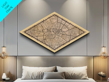 Berlin - Germany Diamond Shaped City Map, Custom Diamond Shaped Wall Art, City Map Canvas