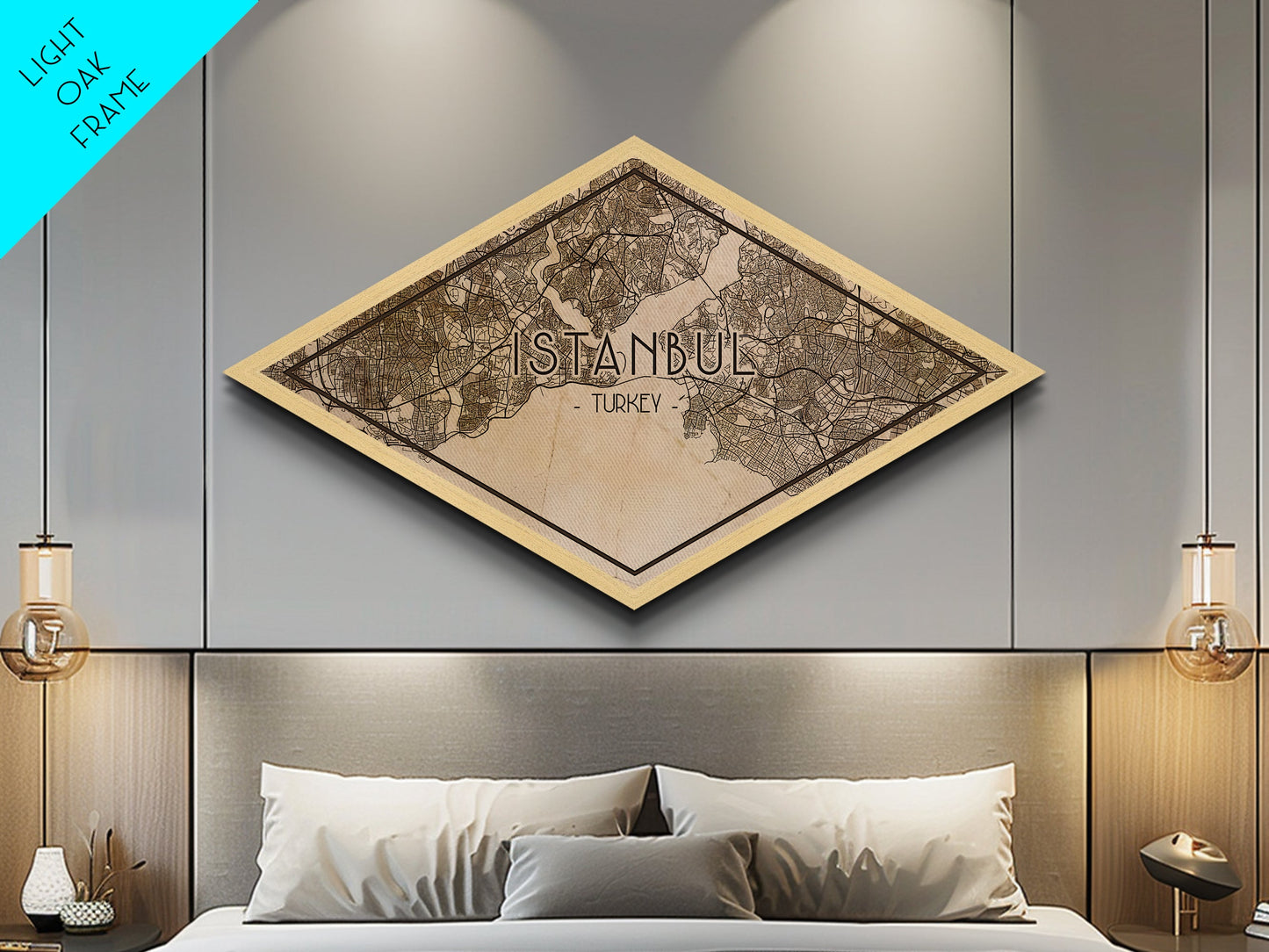 Istanbul -Turkey Diamond Shaped City Map, Custom Diamond Shaped Wall Art, City Map Canvas