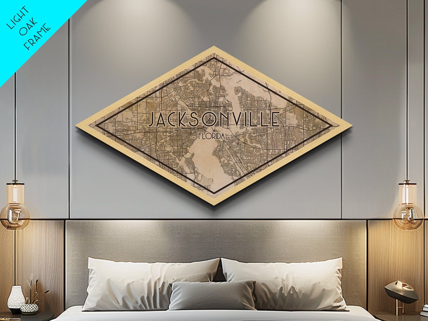 Jacksonville Diamond Shaped City Map, Custom Diamond Shaped Wall Art, City Map Canvas