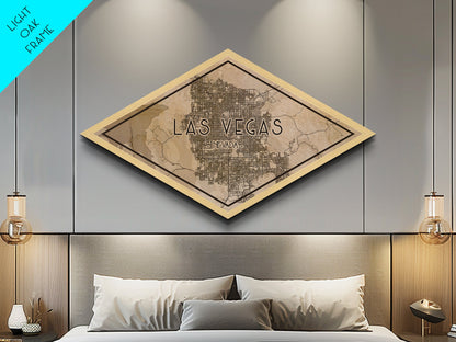 Las Vegas Diamond Shaped City Map, Custom Diamond Shaped Wall Art, City Map Canvas