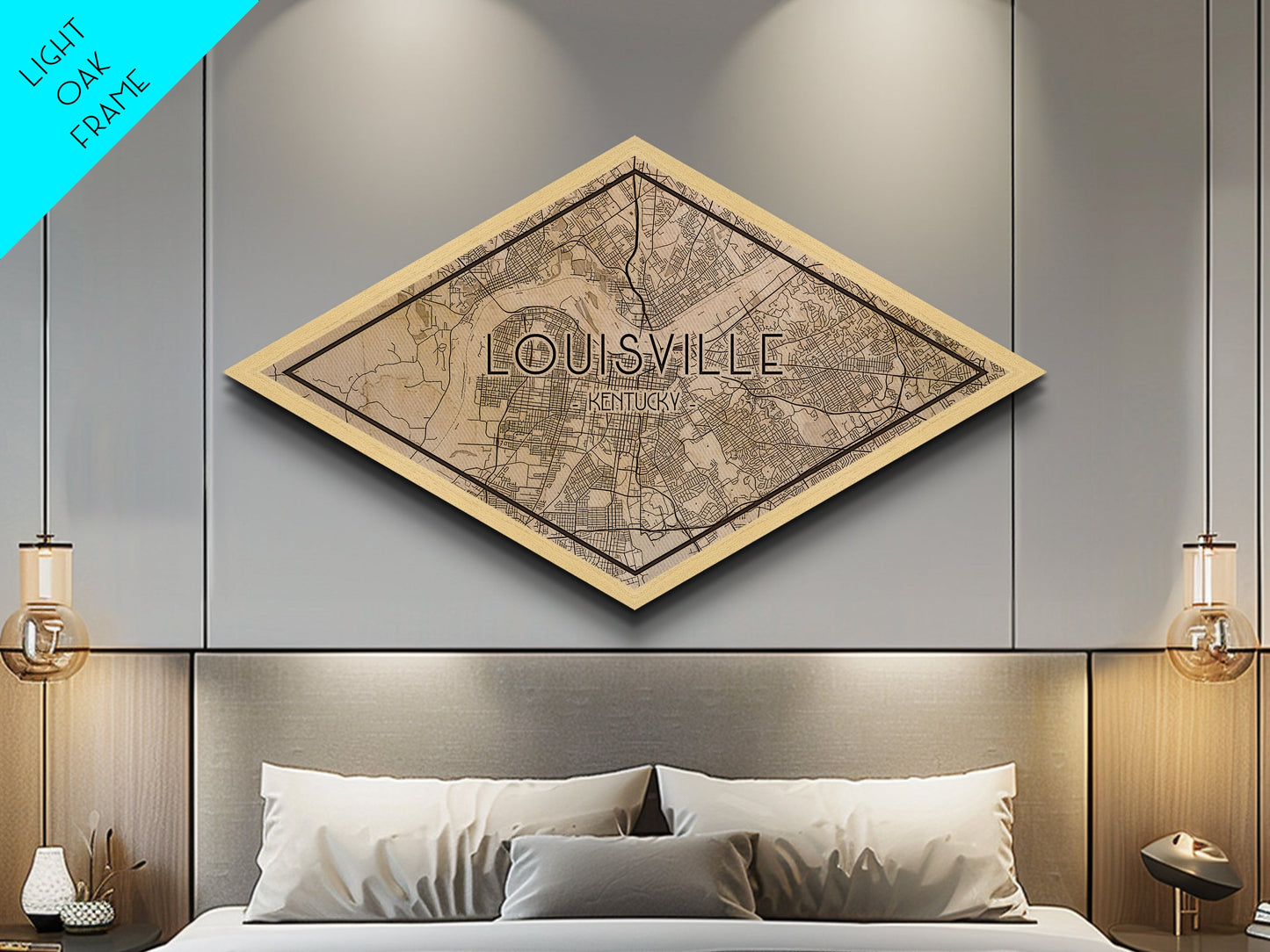 Louisville Diamond Shaped City Map, Custom Diamond Shaped Wall Art, City Map Canvas