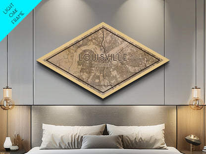 Louisville Diamond Shaped City Map, Custom Diamond Shaped Wall Art, City Map Canvas