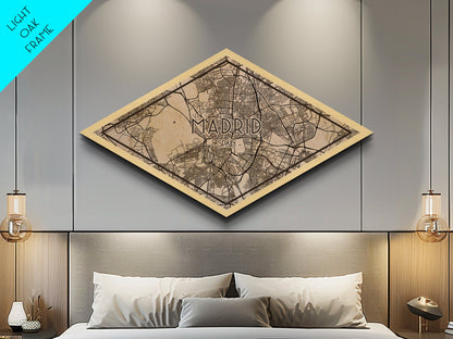 Madrid - Spain Diamond Shaped City Map, Custom Diamond Shaped Wall Art, City Map Canvas