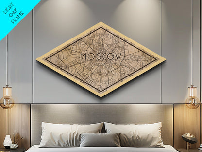 Moscow - Russia Diamond Shaped City Map, Custom Diamond Shaped Wall Art, City Map Canvas
