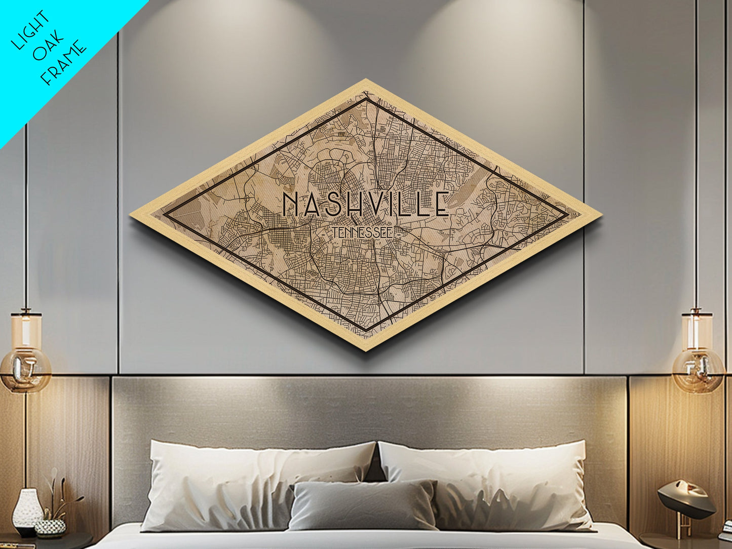 Nashville Diamond Shaped City Map, Custom Diamond Shaped Wall Art, City Map Canvas