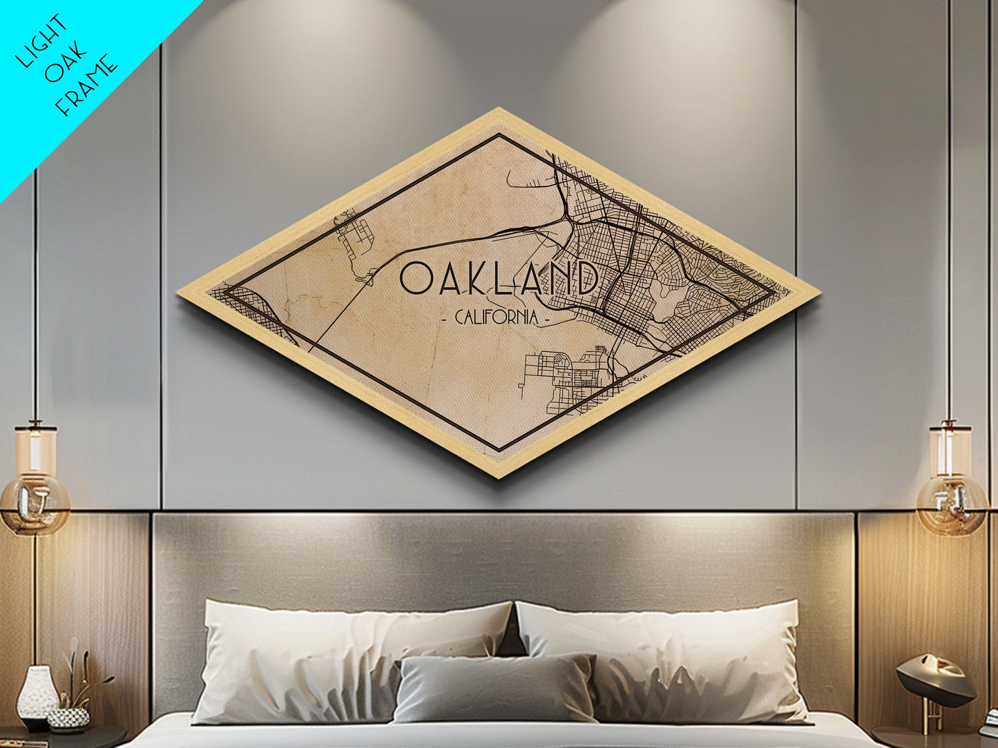 Oakland Diamond Shaped City Map, Custom Diamond Shaped Wall Art, City Map Canvas