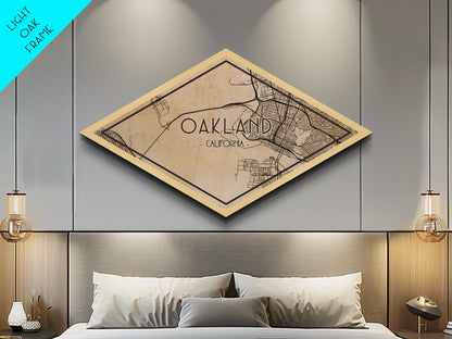 Oakland Diamond Shaped City Map, Custom Diamond Shaped Wall Art, City Map Canvas