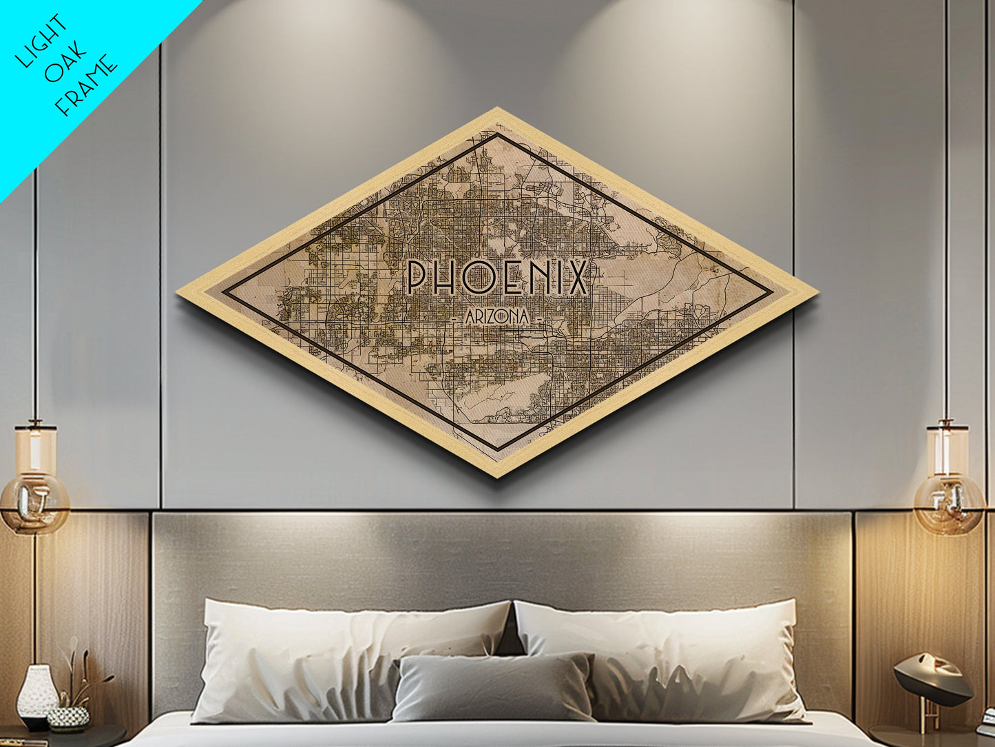 Phoenix Diamond Shaped City Map, Custom Diamond Shaped Wall Art, City Map Canvas