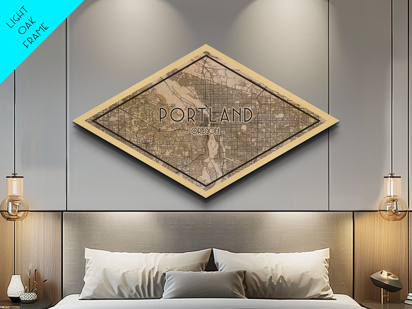 Portland Diamond Shaped City Map, Custom Diamond Shaped Wall Art, City Map Canvas