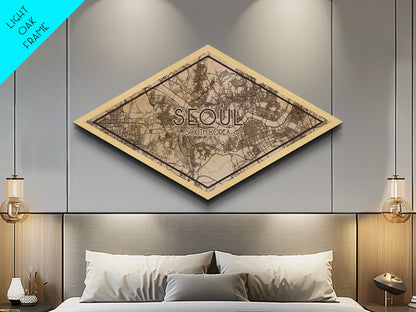 Seoul - South Korea Diamond Shaped City Map, Custom Diamond Shaped Wall Art, City Map Canvas