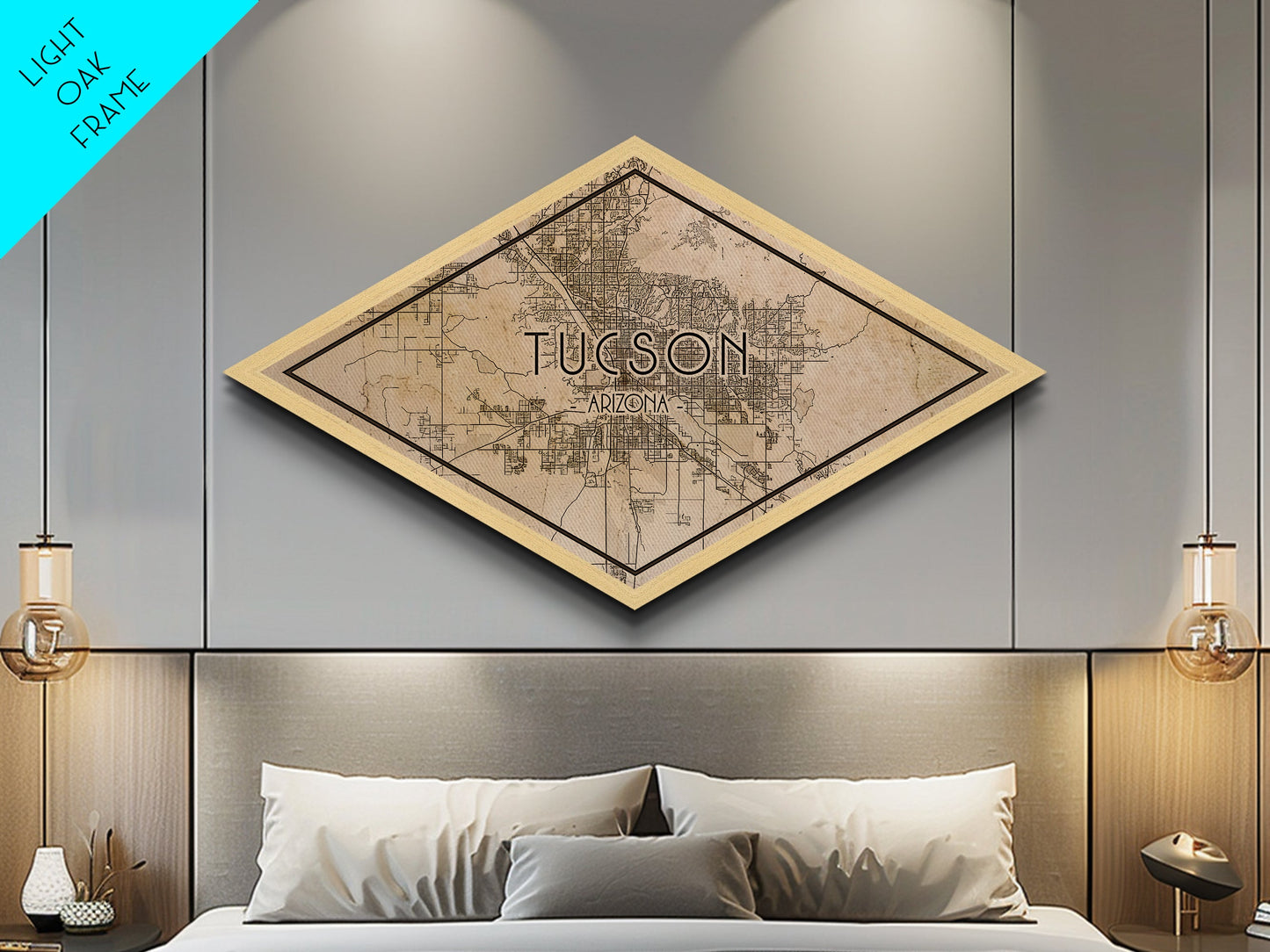 Tucson Diamond Shaped City Map, Custom Diamond Shaped Wall Art, City Map Canvas