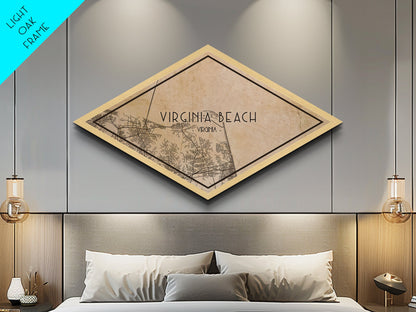 Virginia Beach Diamond Shaped City Map, Custom Diamond Shaped Wall Art, City Map Canvas