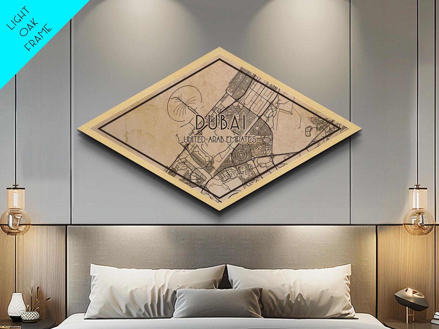 Dubai - UAE Diamond Shaped City Map, Custom Diamond Shaped Wall Art, City Map Canvas