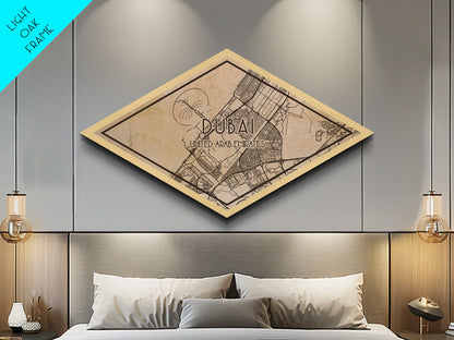Dubai - UAE Diamond Shaped City Map, Custom Diamond Shaped Wall Art, City Map Canvas
