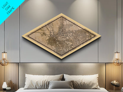 El Paso Diamond Shaped City Map, Custom Diamond Shaped Wall Art, City Map Canvas