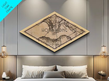Hong Kong Diamond Shaped City Map, Custom Diamond Shaped Wall Art, City Map Canvas