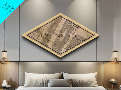 New York Diamond Shaped City Map, Custom Diamond Shaped Wall Art, City Map Canvas