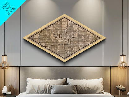 Wichita Diamond Shaped City Map, Custom Diamond Shaped Wall Art, City Map Canvas