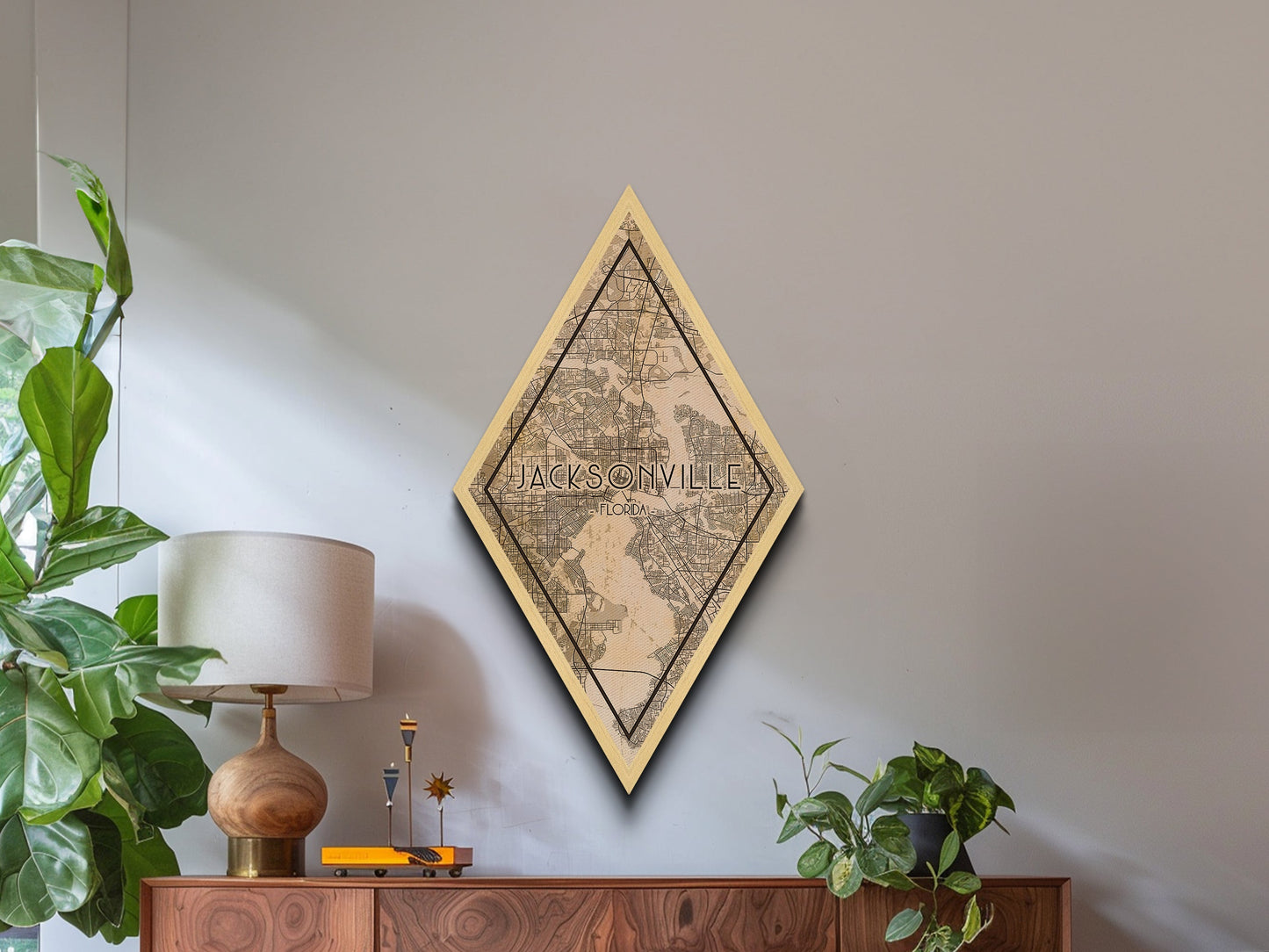 Jacksonville Diamond Shaped Travel Poster, Custom Diamond Shaped Wall Art, City Map Canvas