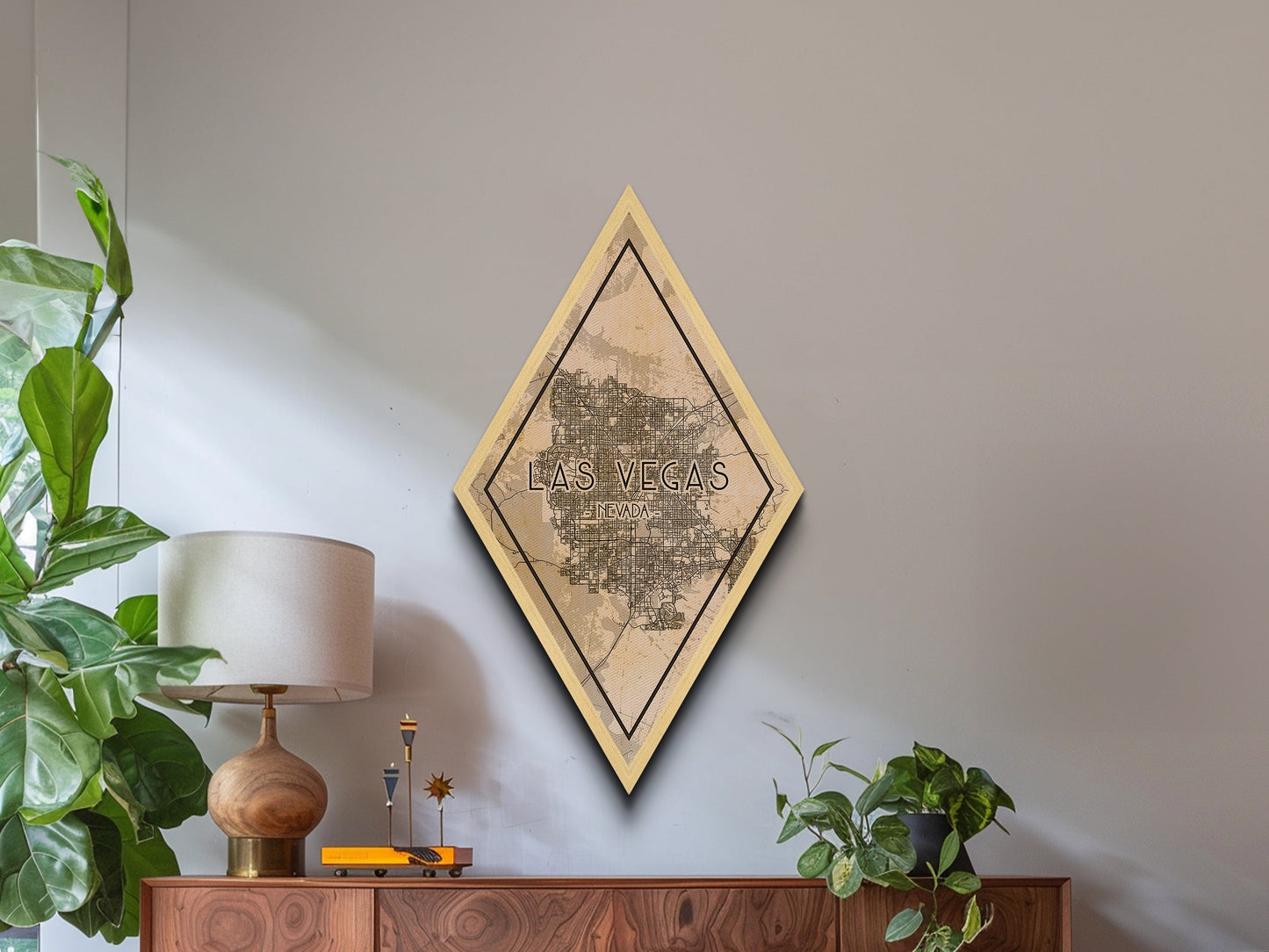 Las Vegas Diamond Shaped Travel Poster, Custom Diamond Shaped Wall Art, City Map Canvas