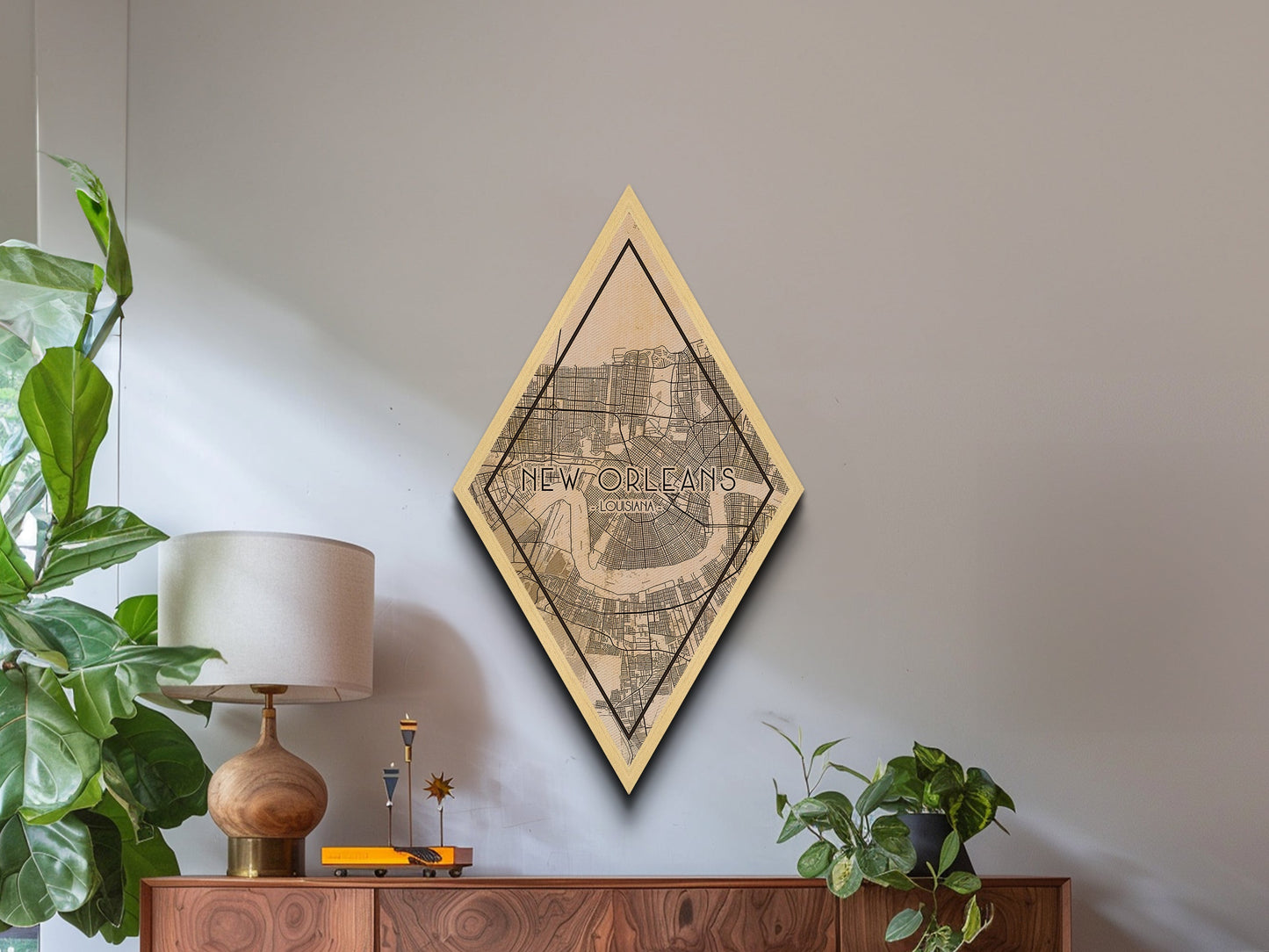 New Orleans Diamond Shaped Travel Poster, Custom Diamond Shaped Wall Art, City Map Canvas