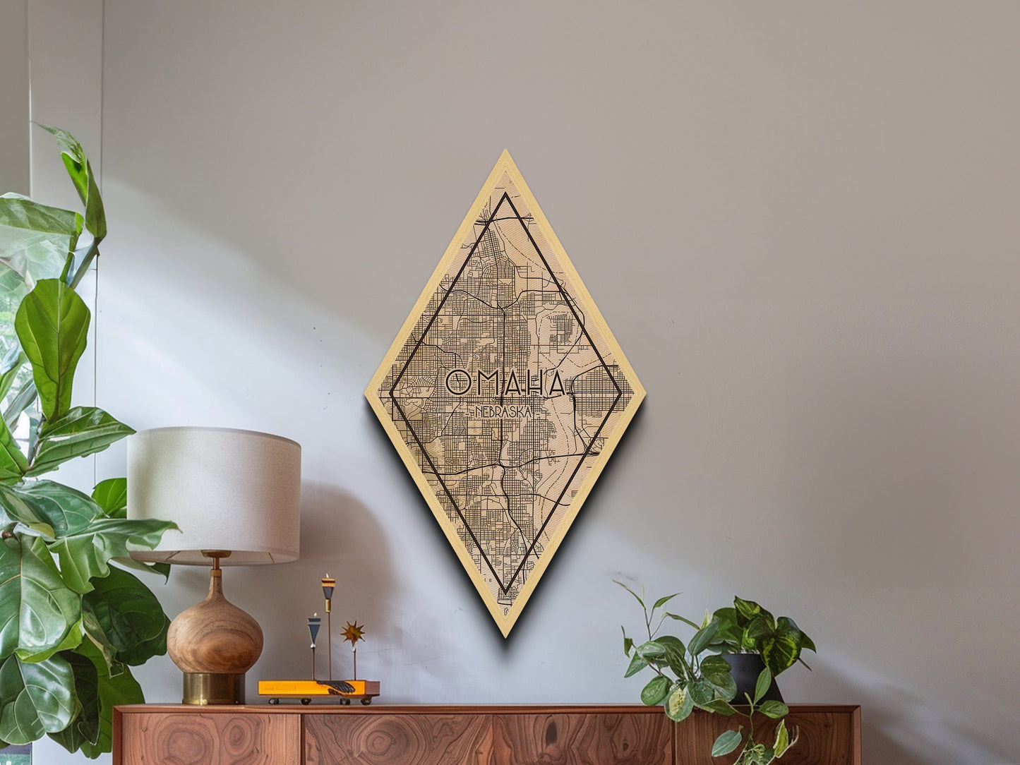 Omaha Diamond Shaped Travel Poster, Custom Diamond Shaped Wall Art, City Map Canvas