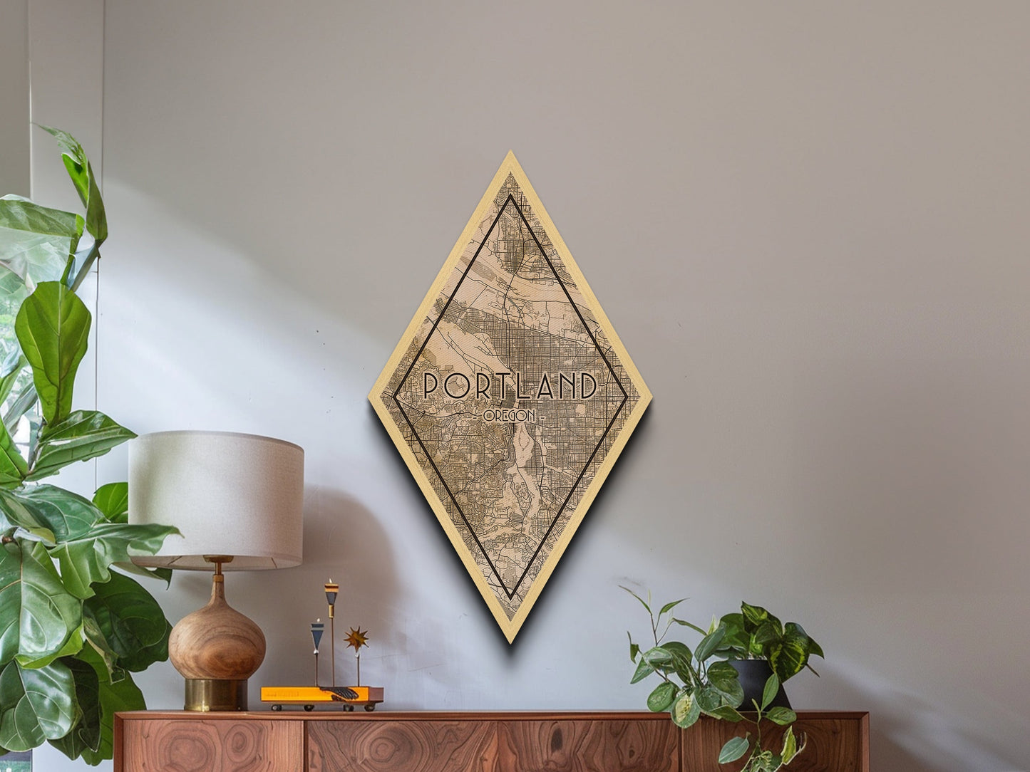 Portland Diamond Shaped Travel Poster, Custom Diamond Shaped Wall Art, City Map Canvas