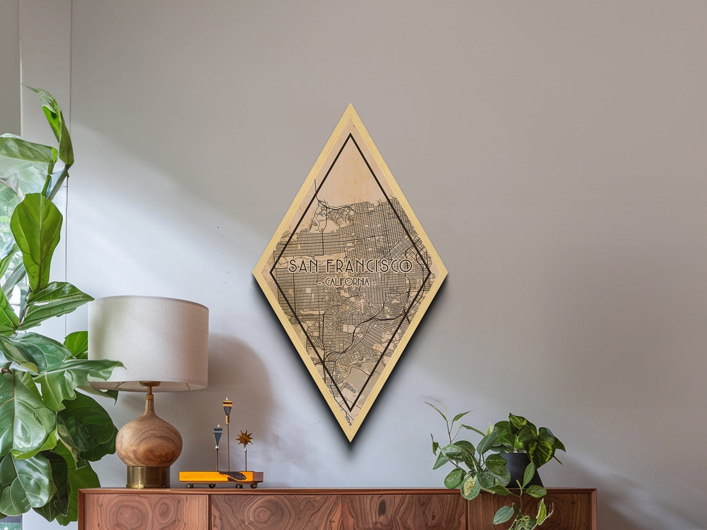 San Francisco Diamond Shaped Travel Poster, Custom Diamond Shaped Wall Art, City Map Canvas