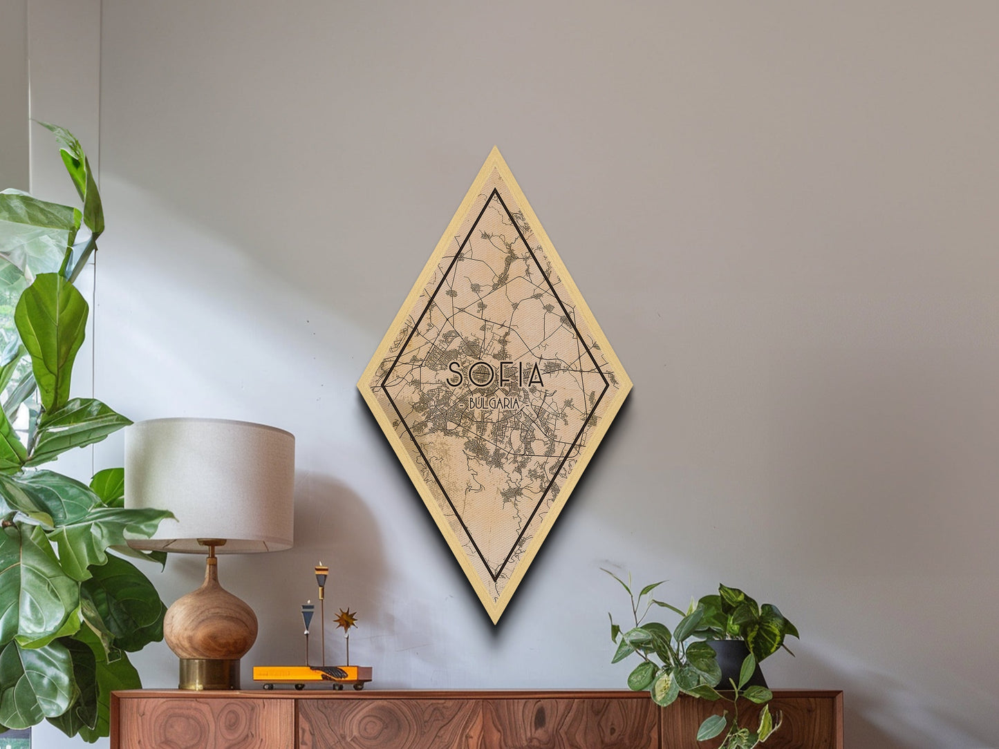 Sofia - Bulgaria Diamond Shaped Travel Poster, Custom Diamond Shaped Wall Art, City Map Canvas