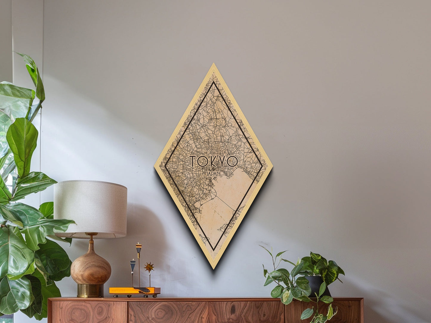 Tokyo - Japan Diamond Shaped Travel Poster, Custom Diamond Shaped Wall Art, City Map Canvas