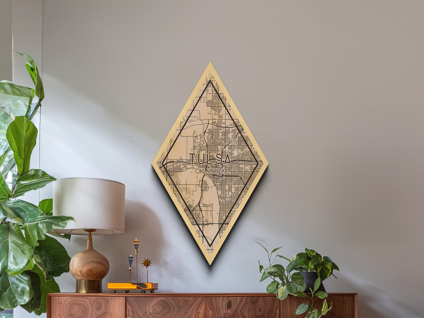 Tulsa Diamond Shaped Travel Poster, Custom Diamond Shaped Wall Art, City Map Canvas