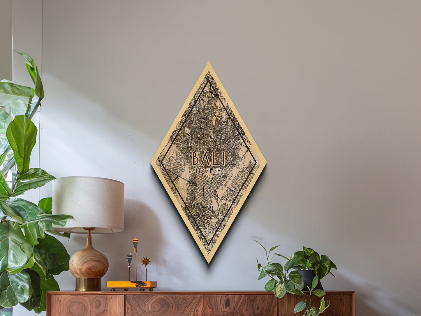 Bali - Indonesia Diamond Shaped Travel Poster, Custom Diamond Shaped Wall Art, City Map Canvas