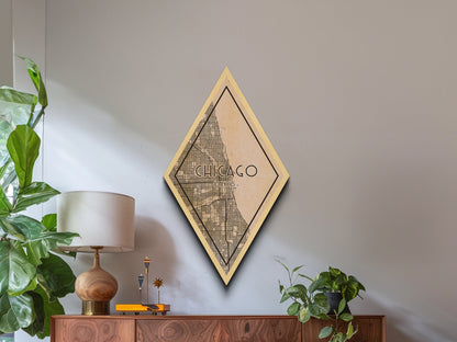 Chicago Diamond Shaped Travel Poster, Custom Diamond Shaped Wall Art, City Map Canvas