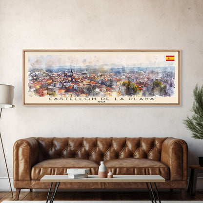 Castellon de la Plana Spain Wall Art, Panoramic Travel Poster, Panoramic Framed Canvas Print, City Wall Art, Wall Hanging Home Decor, Travel Art