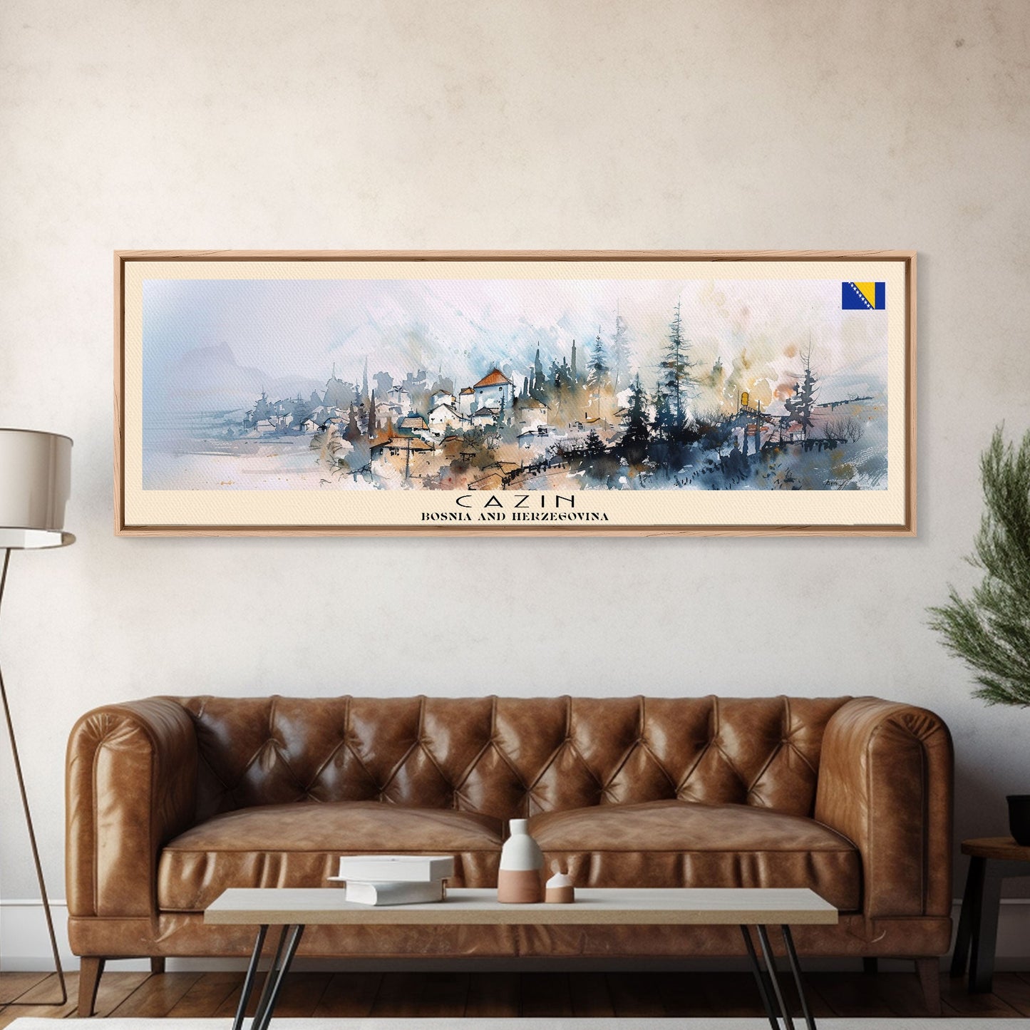 Cazin Bosnia Travel Art, City Art, Framed Canvas Print or Metal Wall Art, Europe Travel Poster, Panoramic Wall Art, Extra Wide Wall Art