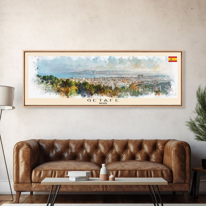 Getafe Spain Panoramic Travel Poster, Framed Canvas Print or Metal Wall Art, Travel Art, Home Decor, Panoramic Painting, Midcentury Art