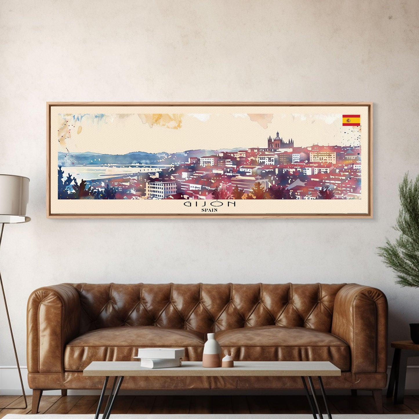 Gijón, Spanien – Kunstdruck für die Wand, Panorama-Stadtbild, Reisekunst, Wanddekoration, Urlaubsgeschenk, gerahmter Leinwanddruck oder Metallbild