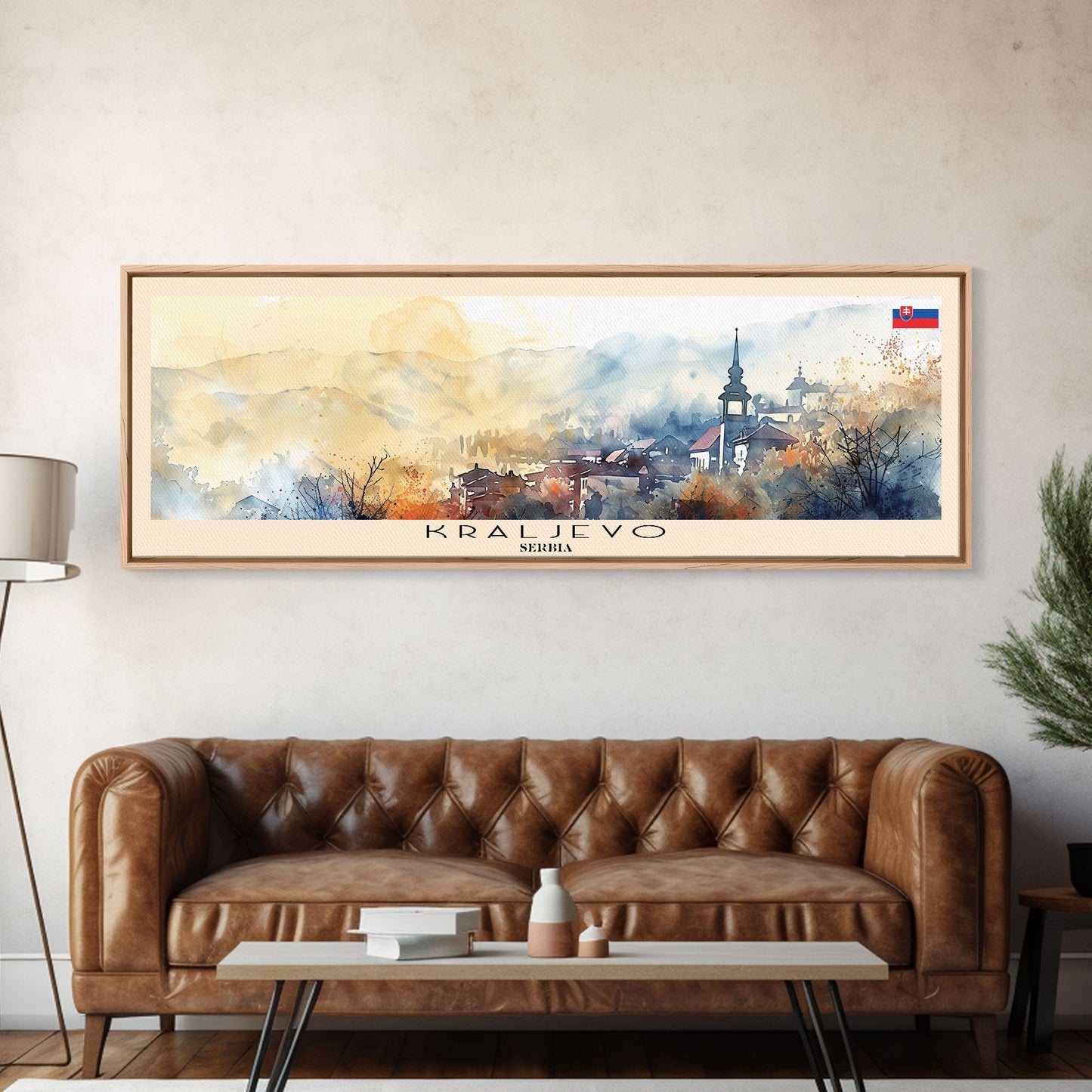 Kraljevo Serbia Panoramic Travel Poster, Framed Canvas Print or Metal Wall Art, Travel Art, Home Decor, Panoramic Painting, Midcentury Art