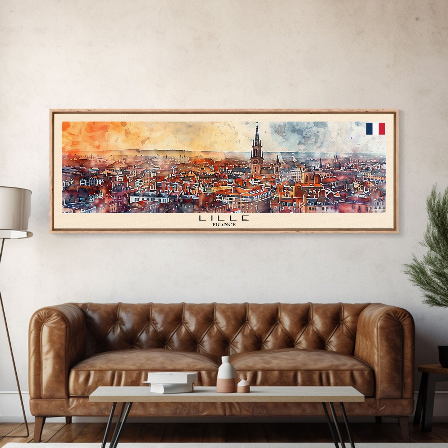 Wandbild „Lille, Frankreich“, Panorama-Reiseposter, gerahmter Panorama-Leinwanddruck, Stadtbild, Wanddekoration, Reisekunst