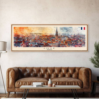 Wandbild „Lille, Frankreich“, Panorama-Reiseposter, gerahmter Panorama-Leinwanddruck, Stadtbild, Wanddekoration, Reisekunst