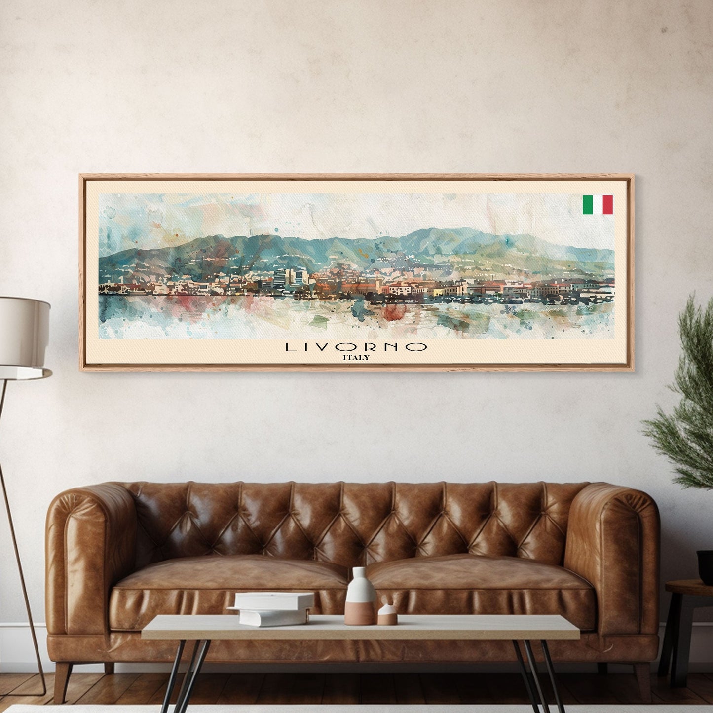 Livorno Italy Panoramic Travel Poster, Framed Canvas Print or Metal Wall Art, Travel Art, Home Decor, Panoramic Painting, Midcentury Art