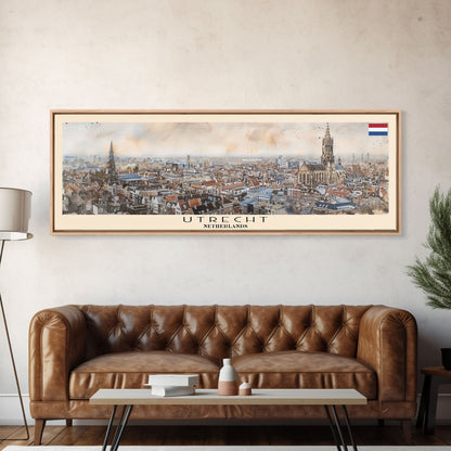 Utrecht, Niederlande – Kunstdruck für die Wand, Panorama-Stadtansicht, Reisekunst, Wanddekoration, Urlaubsgeschenk, gerahmter Leinwanddruck oder Metallbild