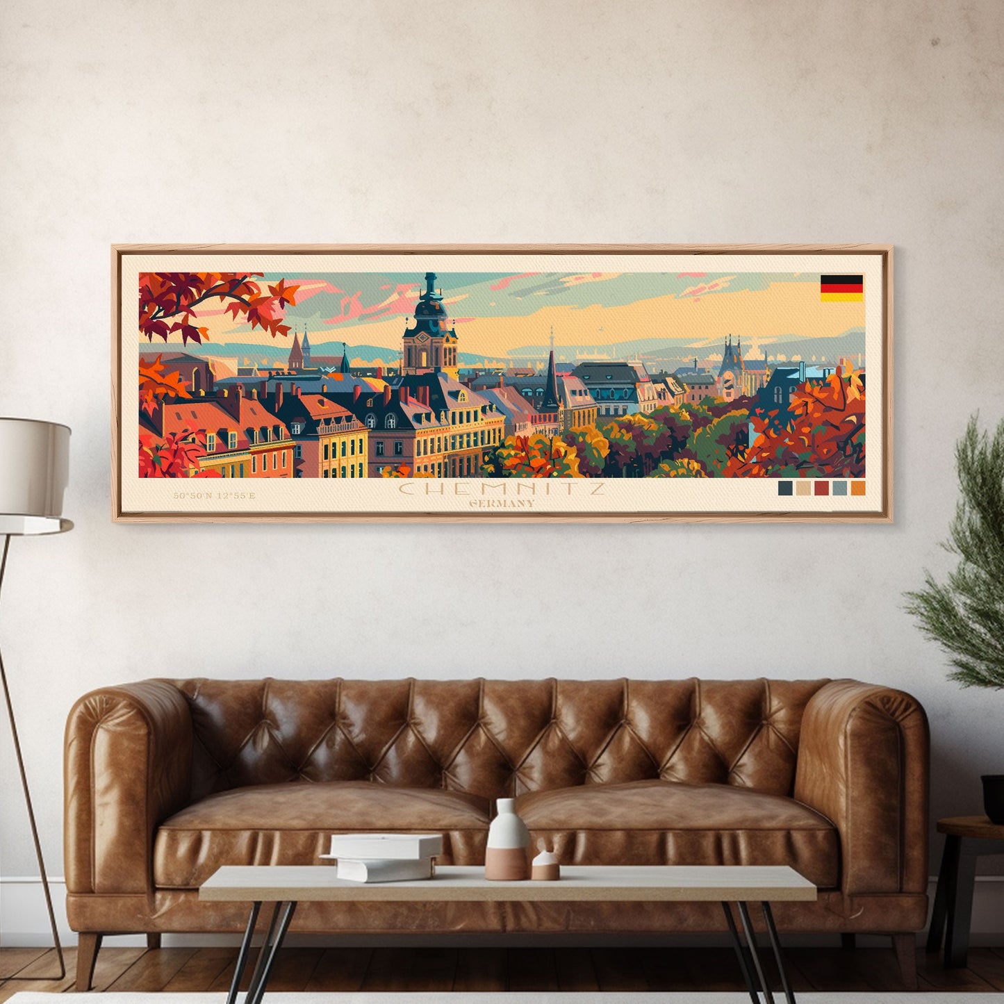 Chemnitz Germany Wall Art, Panoramic Travel Poster, Panoramic Framed Canvas Print, City Wall Art, Wall Hanging Home Decor, Travel Art