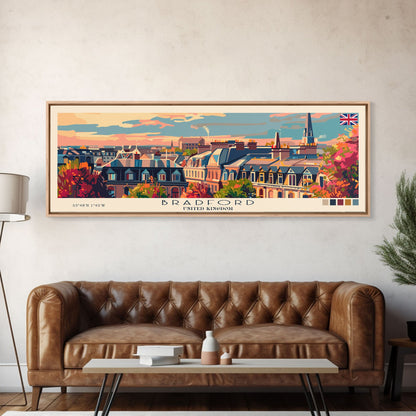 Bradford United Kingdom Travel Print Wall Art, Panoramic City Art, Travel Art, Wall Decor, Vacation Gift, Framed Canvas Print Or Metal Art
