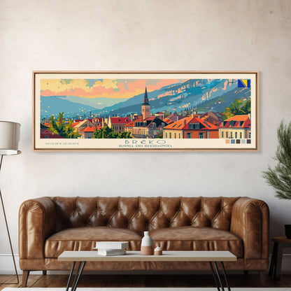 Brčko Bosnia Wall Art, Panoramic Travel Poster, Panoramic Framed Canvas Print, City Wall Art, Wall Hanging Home Decor, Travel Art