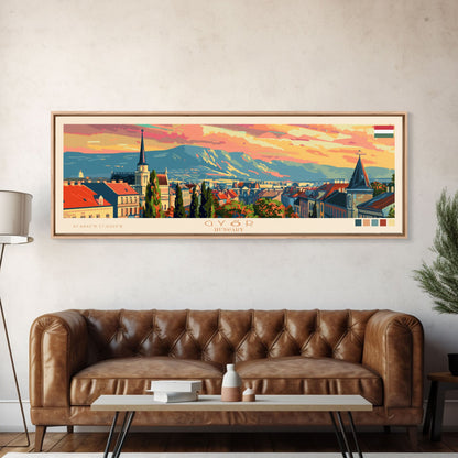 Gyor Hungary Wall Art, Panoramic Travel Poster, Panoramic Framed Canvas Print, City Wall Art, Wall Hanging Home Decor, Travel Art