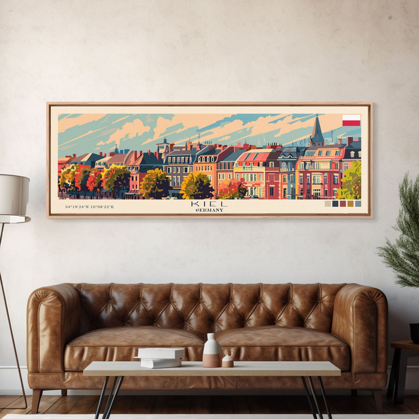Kiel Germany Panoramic Travel Poster, Framed Canvas Print or Metal Wall Art, Travel Art, Home Decor, Panoramic Painting, Midcentury Art