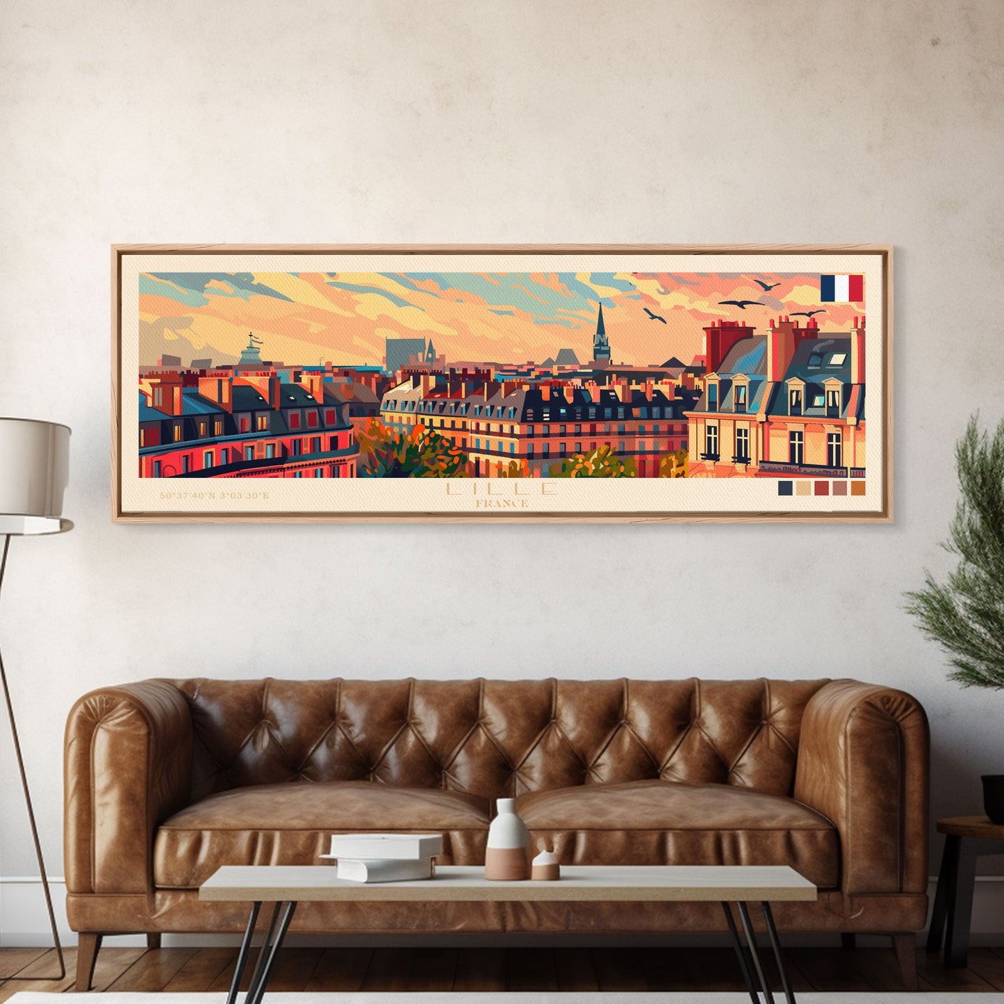 Wandbild „Lille, Frankreich“, Panorama-Reiseposter, gerahmter Panorama-Leinwanddruck, Stadtbild, Wanddekoration, Reisekunst
