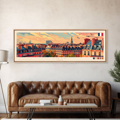 Wandbild „Lille, Frankreich“, Panorama-Reiseposter, gerahmter Panorama-Leinwanddruck, Stadtbild, Wanddekoration, Reisekunst